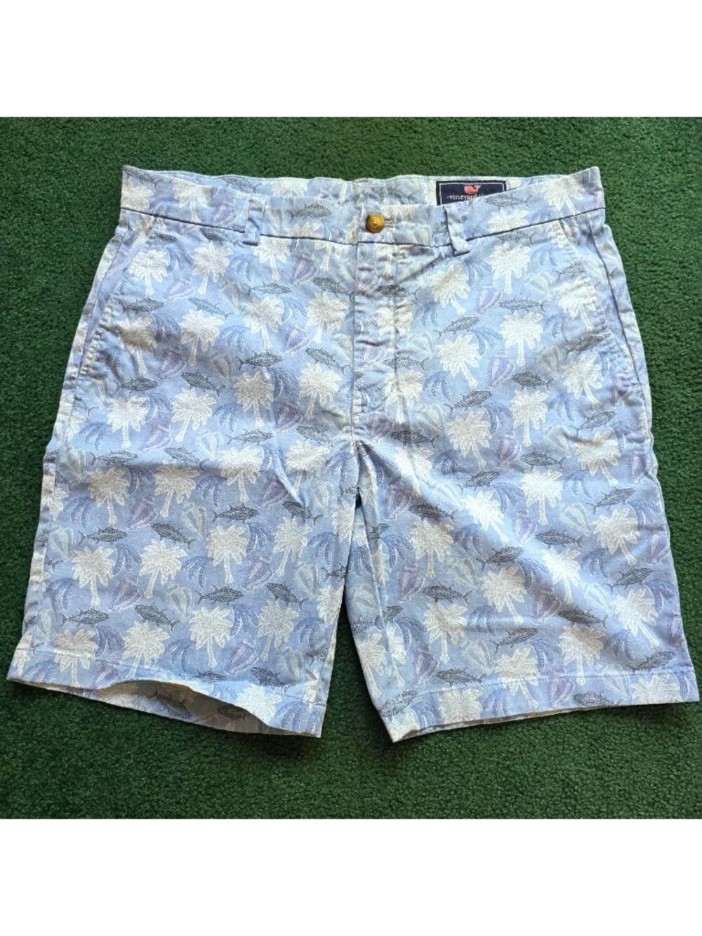 Vineyard Vines Shorts Men 35 Blue Palm Fish Print Breaker Chino Preppy